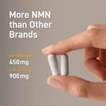 A hand holds 2 Youngr capsules and text indicates that Youngr has more NMN than other brands