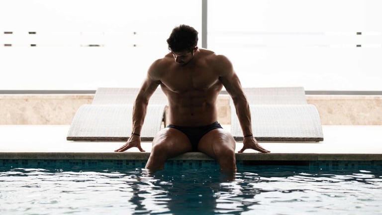 Muscular over 40 male recovering from a swim with NMN