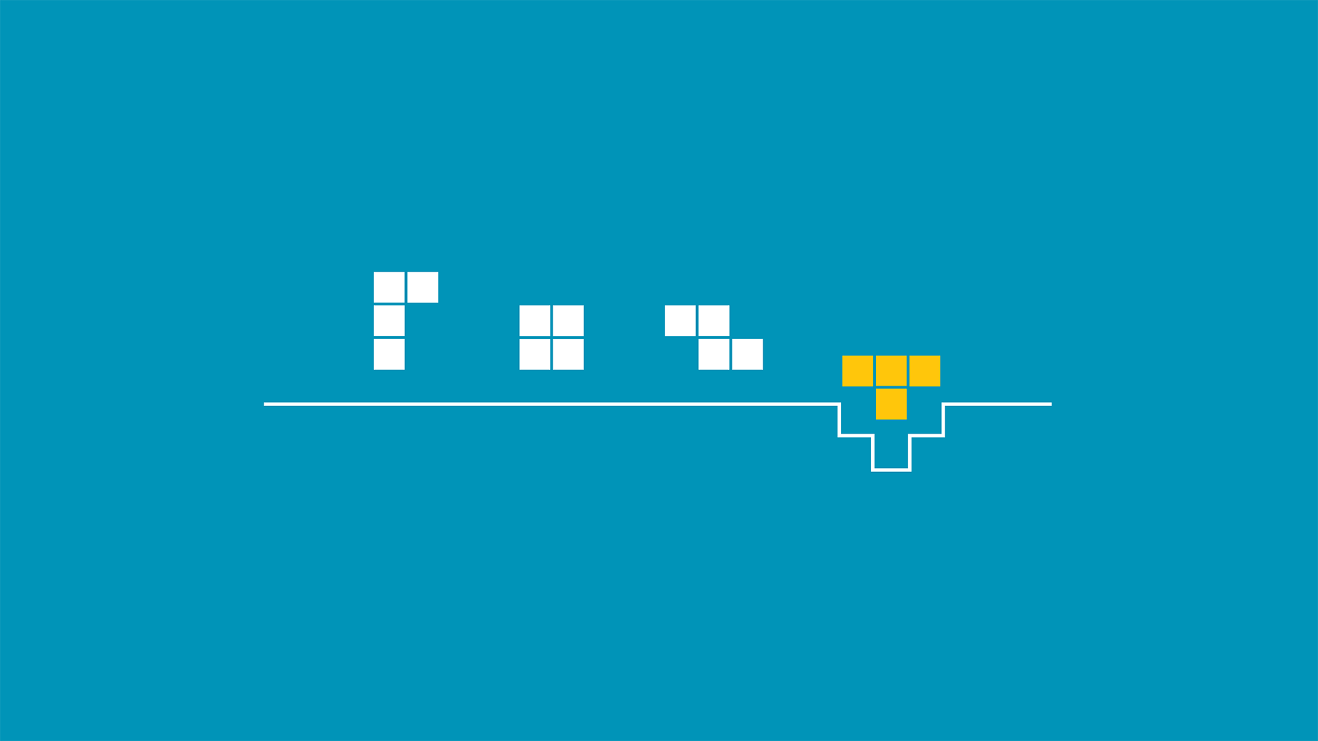 Gráfico minimalista inspirado en Tetris que muestra una pieza dorada encajando en un espacio, representando la búsqueda de la solución perfecta