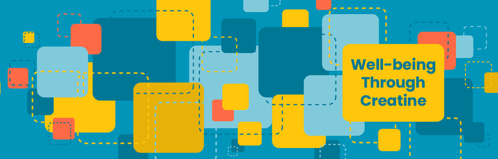 Gráfico con cuadrados superpuestos de colores que dicen “Bienestar a través de la creatina”